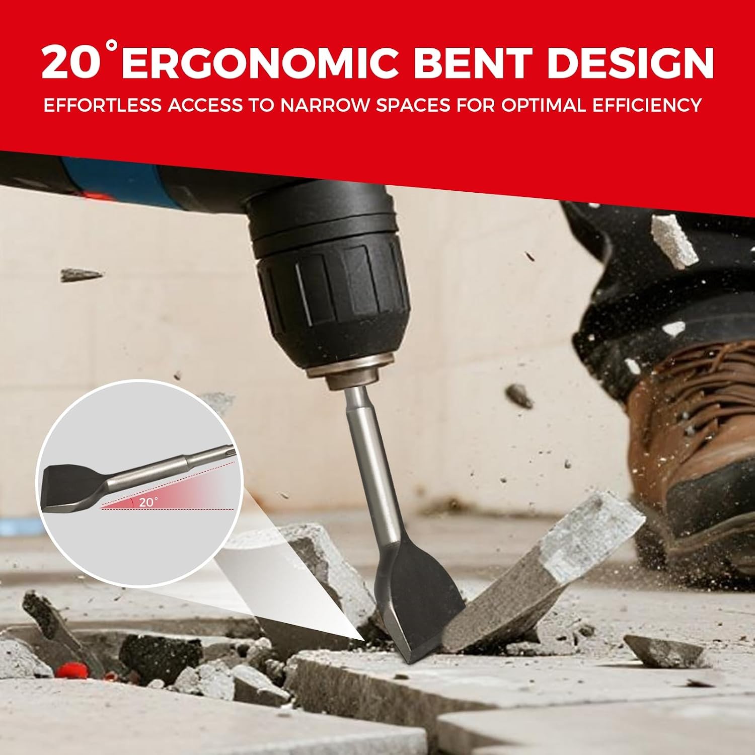 Heavy Duty 3×6.5 In SDS-Plus Angled Tile Scraping Chisel Bit for Demolition