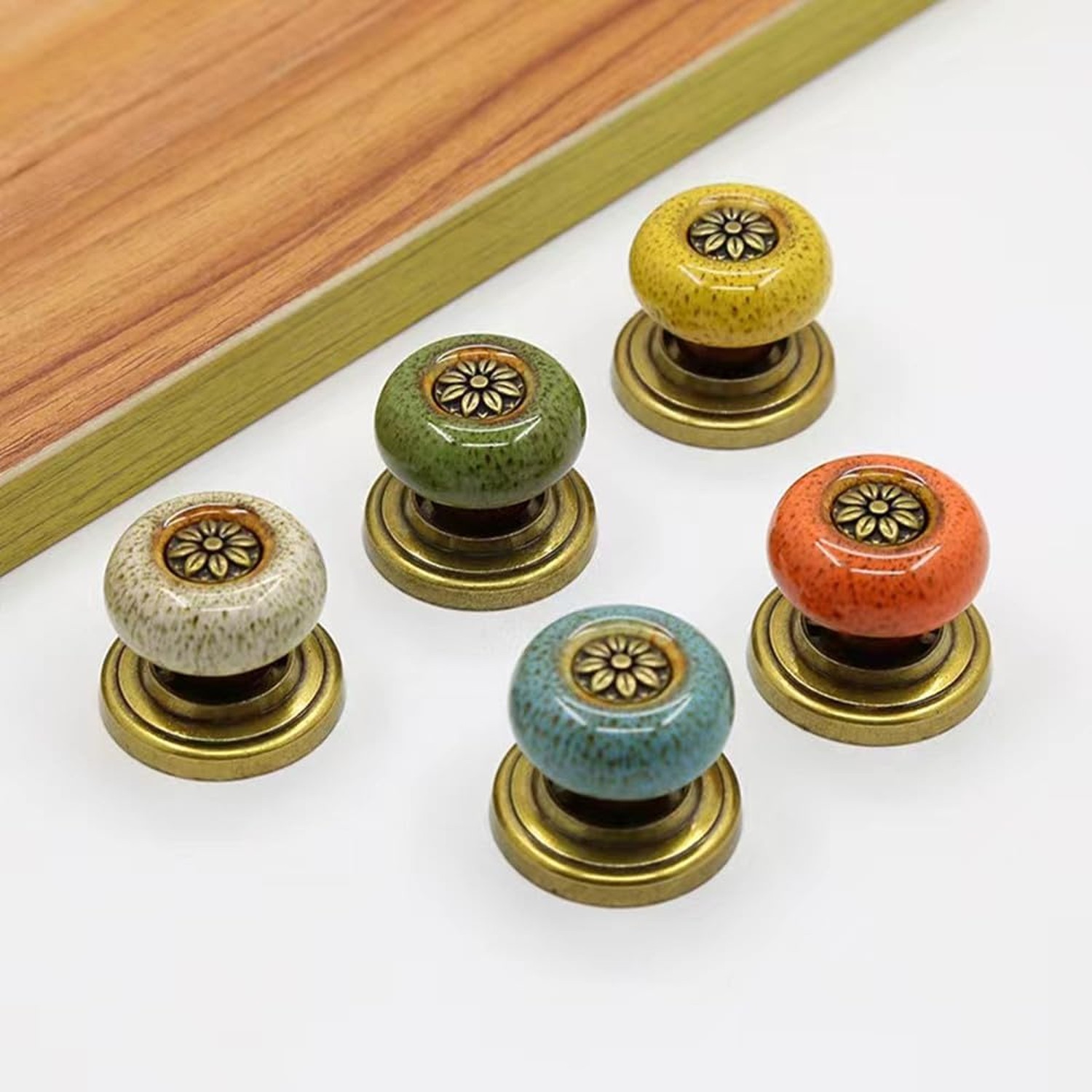 10 Pack Retro Ceramic Knobs, Vintage Dresser Leopard Kitchen Petal Cabinet Pu…