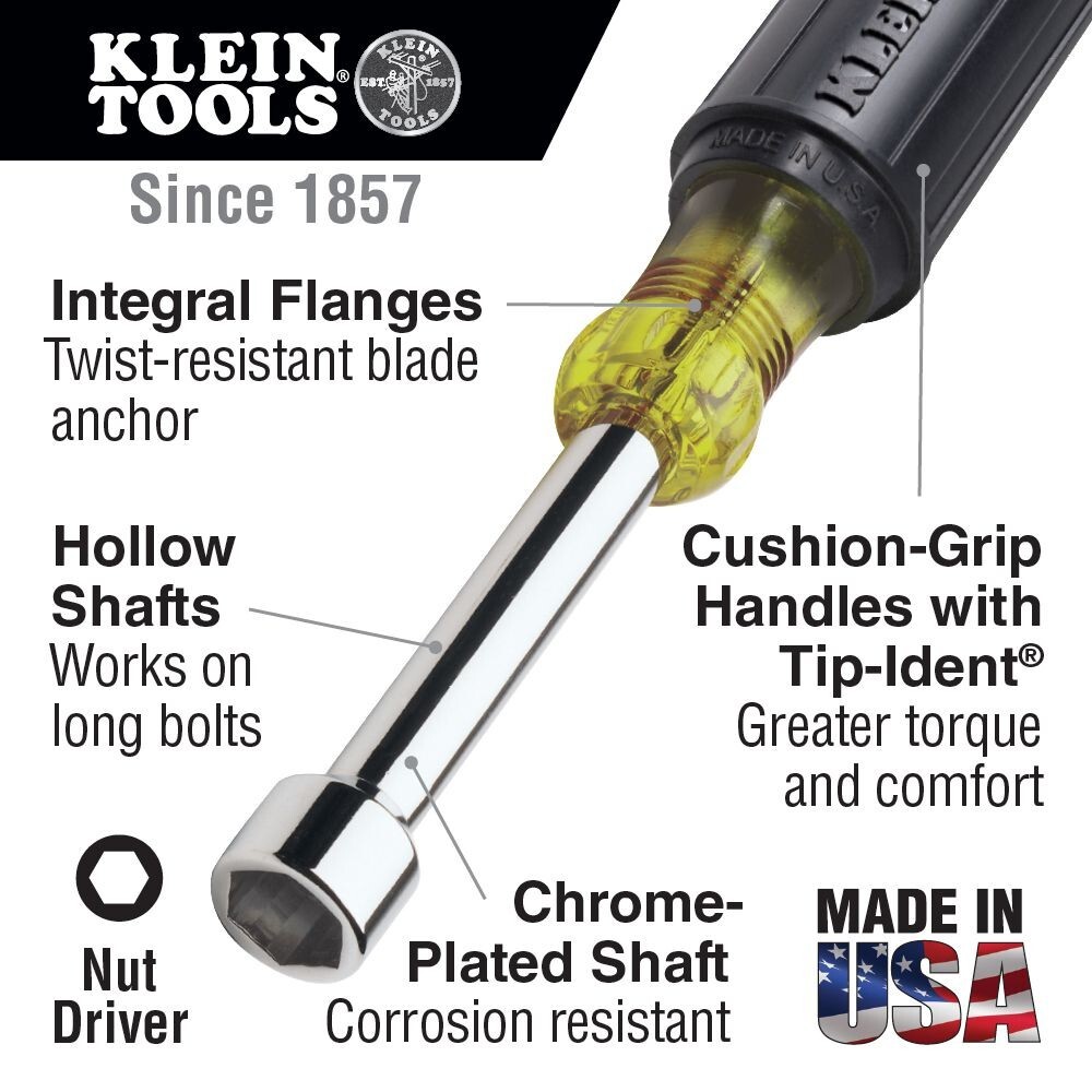 Klein Tools, Inc NUTDRIVER; 8MM HEX 3 INCH HOLLOW SHAFT W/ CUSHION GRIP 630-8MM