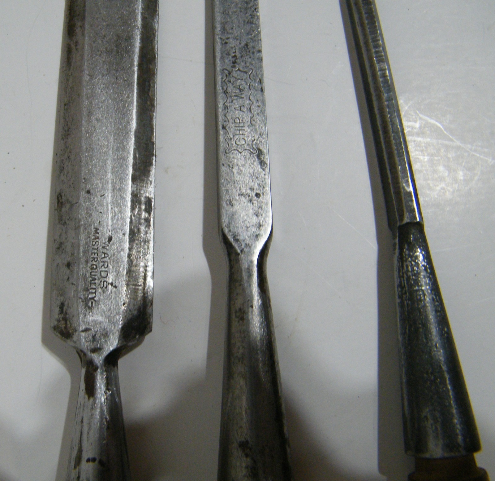 3 Vintage Socket Chisels: 1″, 1/2″, 1/4″ Various Makers