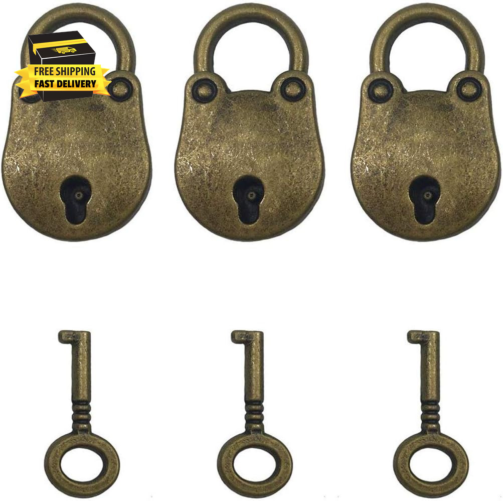 Small Locks with Keys – 3 Pack Vintage Antique Mini Padlock with Keys, Small Bea