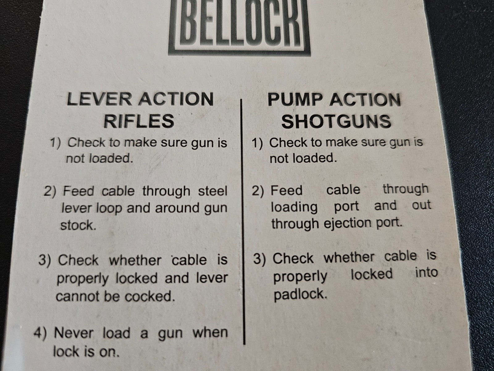 Bellock Keyed Cable Lock For Lever & Pump Action Rifle B300-8″KA Gun Lock 8″