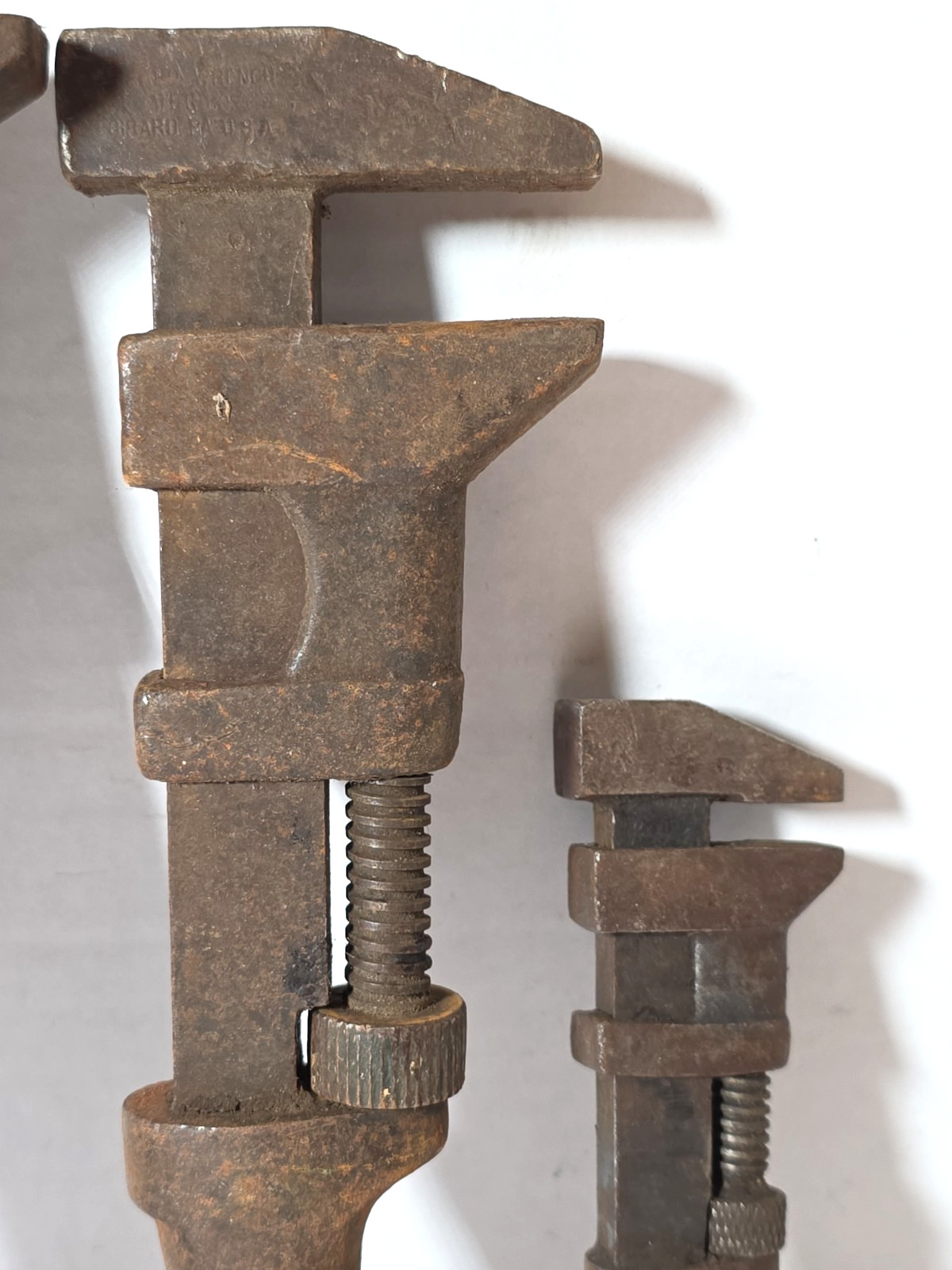 Antique Wood Handle Monkey Wrench Lot Coes, Moore Drop Forged, Lot of 4