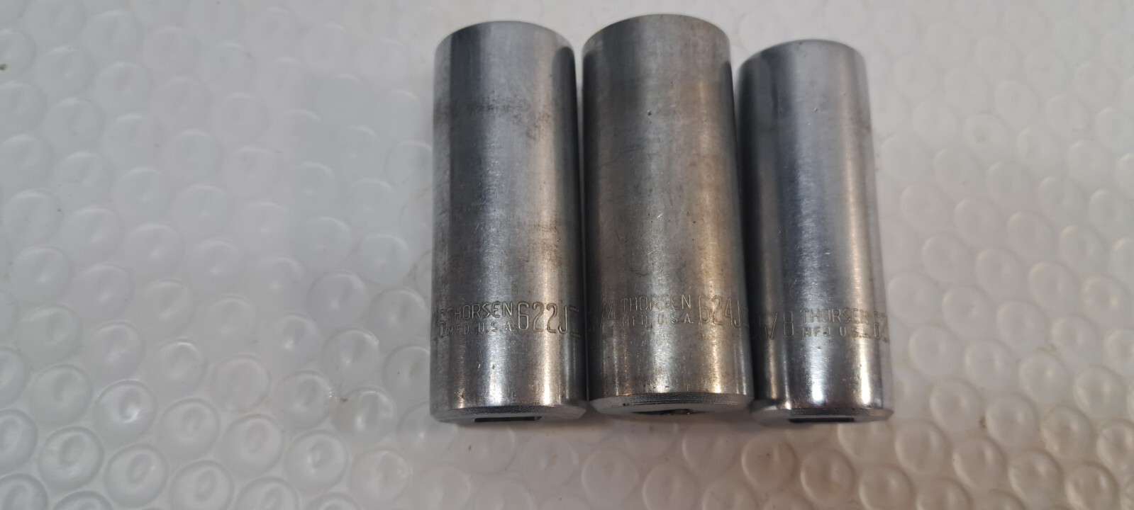 Vintage THORSEN 622J 11/16, 620J 5/8, 624J 3/4 Deep Socket 3/8 d SAE 12 pt USA