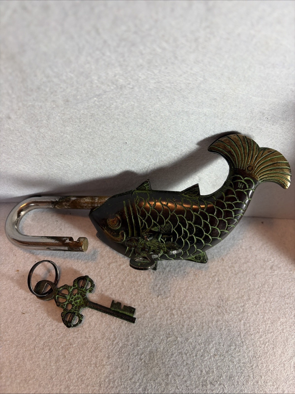 Antique Brass Fish Lock with Keys – Hand Crafted High Security Padlock / Unusual