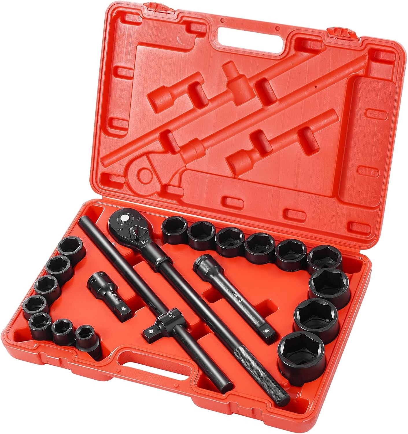3/4 Inch Drive Impact Socket Set SAE 3/4 to 2 Inch 6 Point Cr-V
