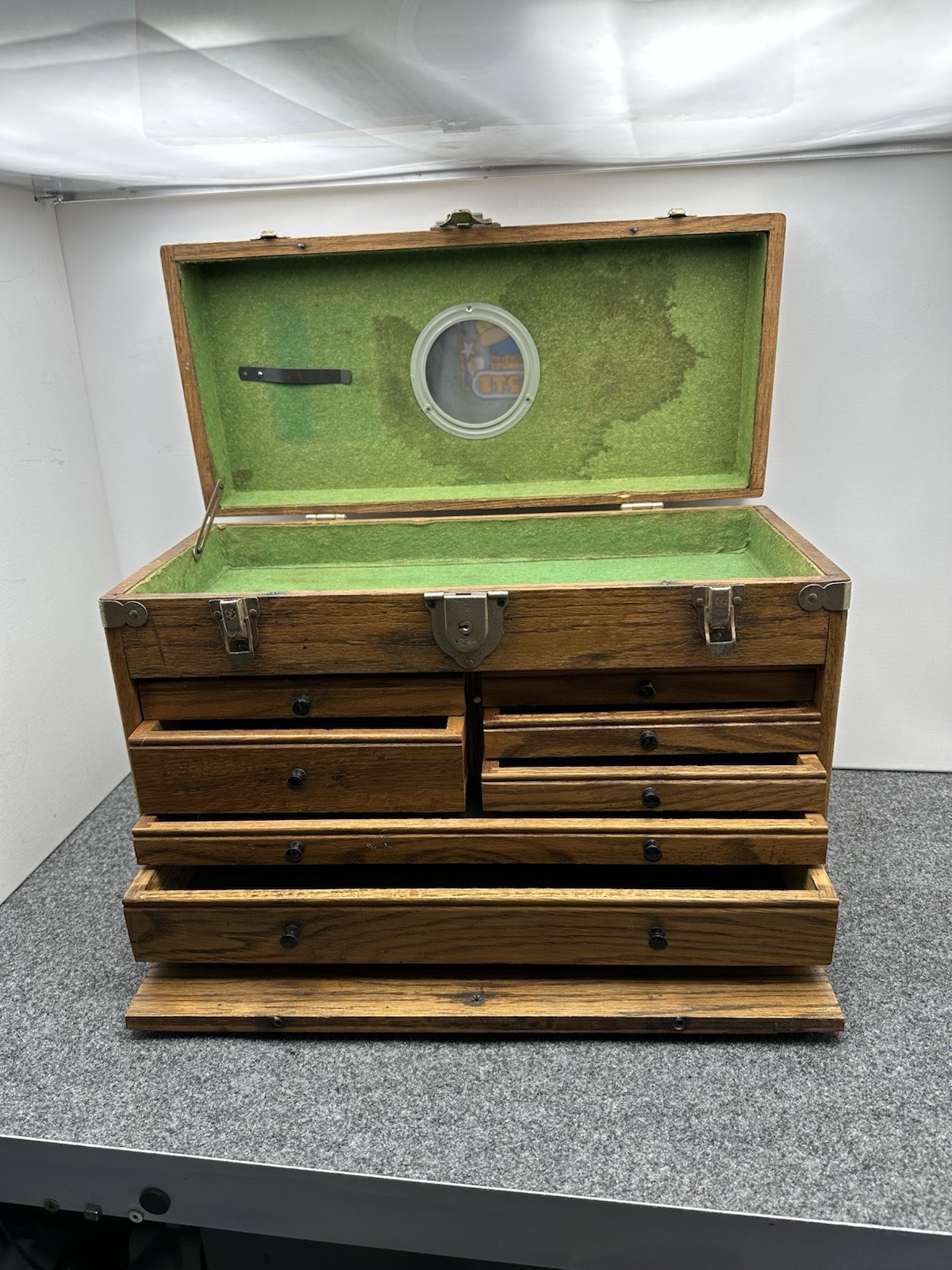 STAR NATIONAL TOOL CHEST WOOD OAK BOX MACHINIST JEWELRY ARTISAN 7 DRAWER