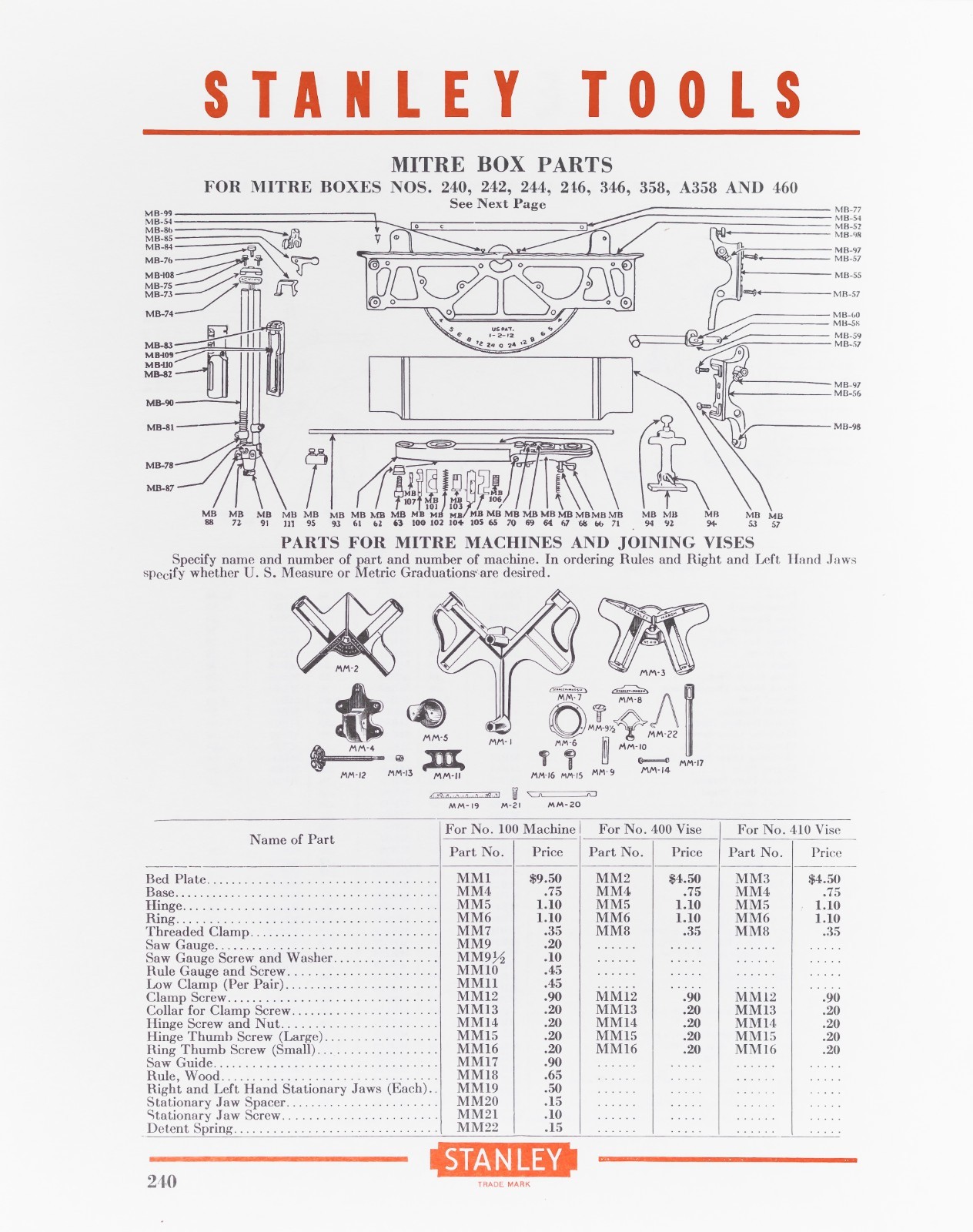 Stanley No. 246 Cast Iron Mitre Box Frame, Legs, & Frame Board, 1955-1959