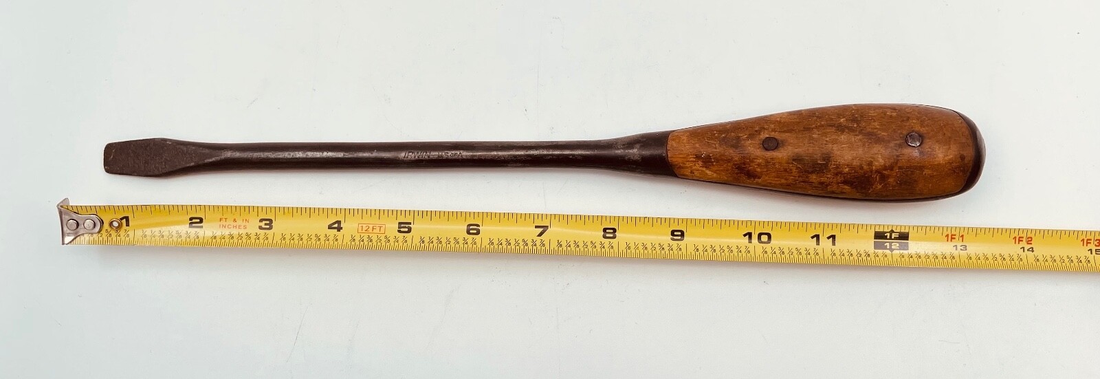 Vintage Irwin Wood Grip Perfect Handle Screwdriver 13 in long 1/2″ TIP