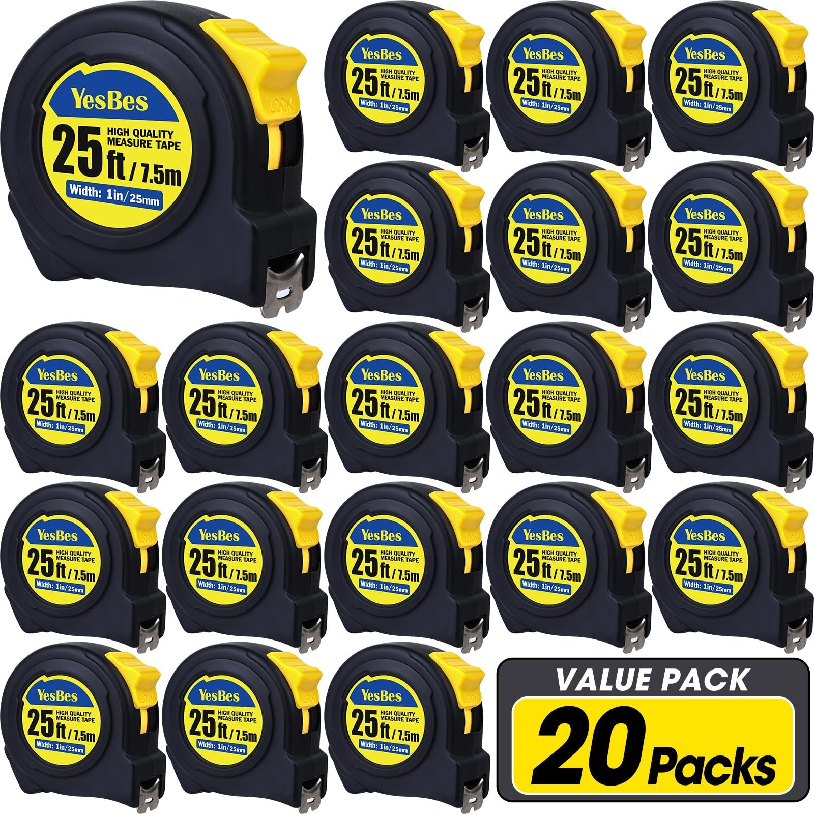 Tape Measure 25 ft, 20 Pack Bulk Easy Read Measuring Tape Retractable, Measur…