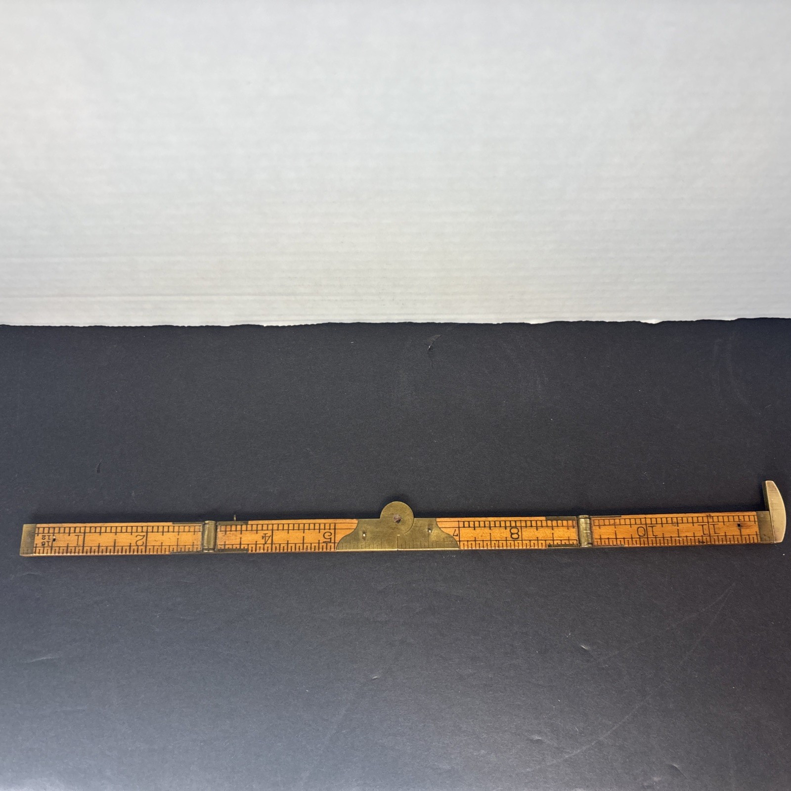Antique Vtg Lufkin No. 386 Wood Brass Folding Carpenters Ruler 12” Caliper USA