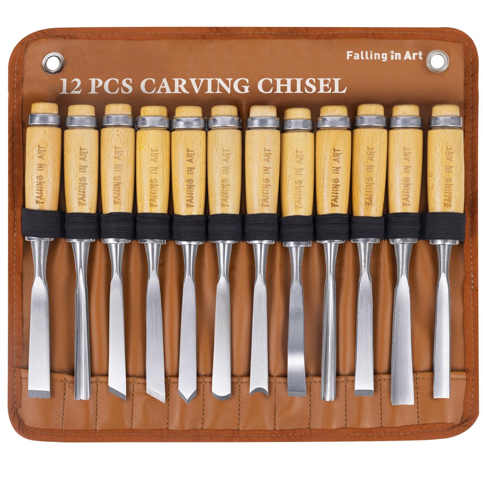 12 Pcs Wooden Carving Chisel Set Woodworking Tools with a Leather Pouch