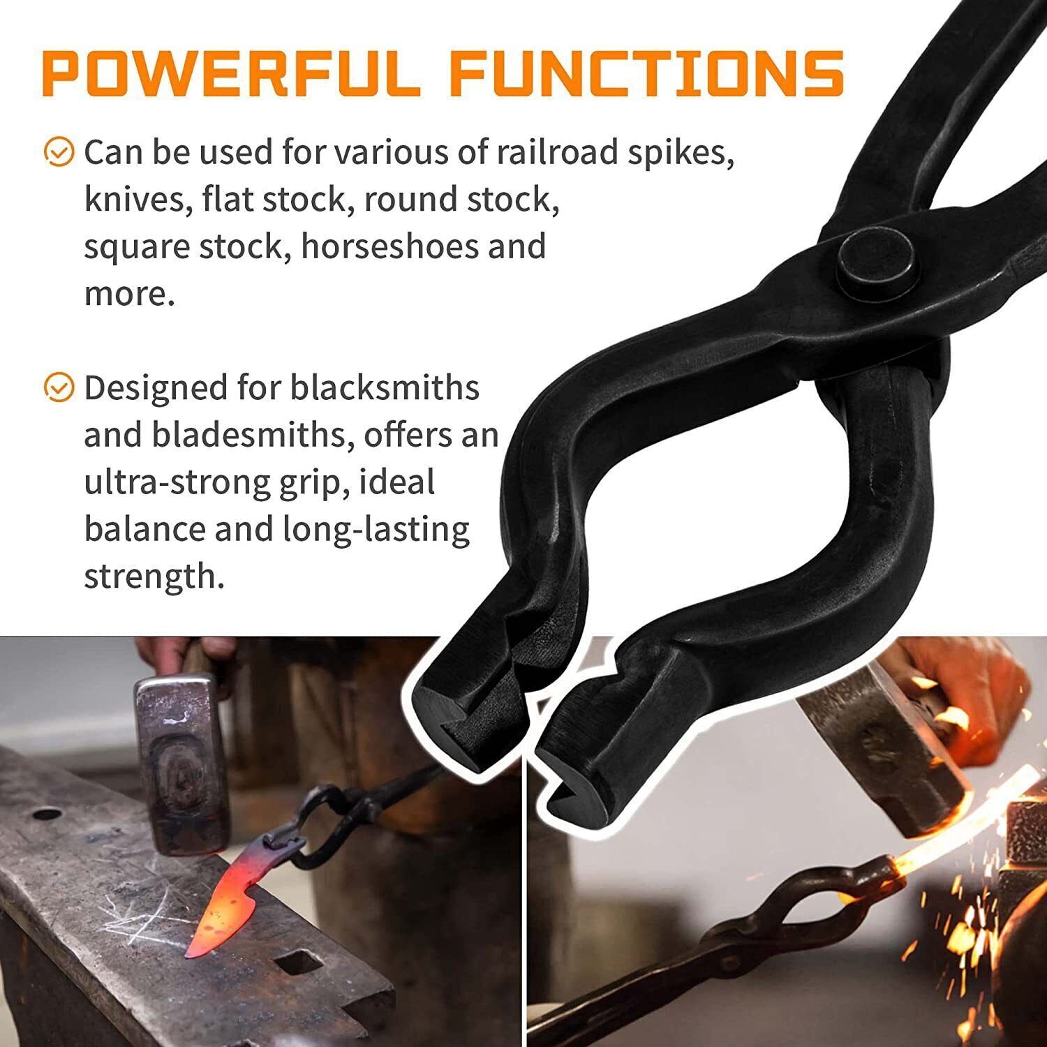 17 inch Blacksmith V-Bit Bolt Tongs Bladesmith Knife Making Wolf Jaw Anvil Forge