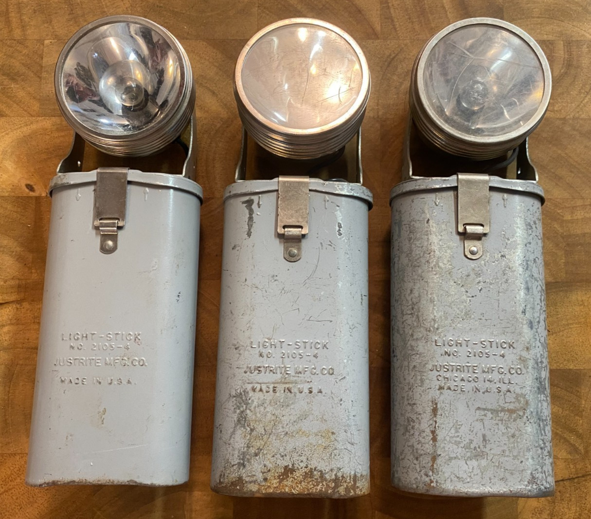 Lot of 3 Justrite Light-Stick No 2105-4, Bell System marked, Flashlights, USA