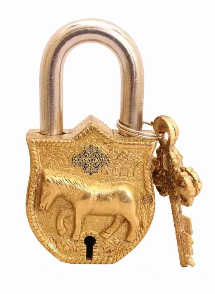 Handmade Antique Style Horse Design Lock with 2 Keys for Home Temple Office