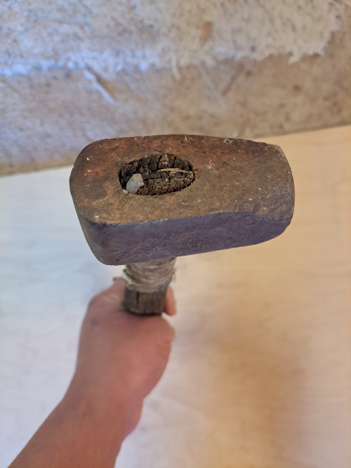 Antique Short Handled Blacksmith Sledgehammer 4-1/2 Pounds, 6”x3” Head