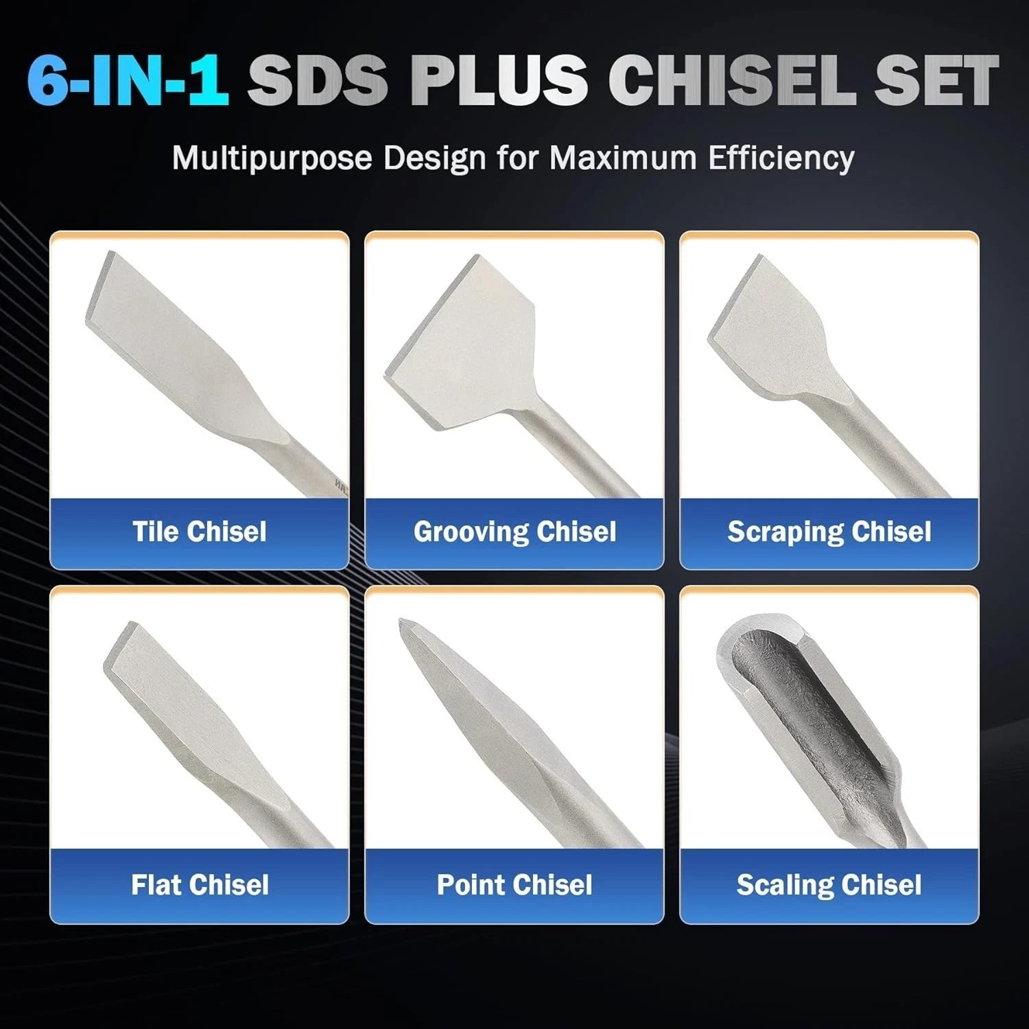 Versatile 6-Piece Chisel Set with SDS Plus Shanks – Perfect for Home Improvement