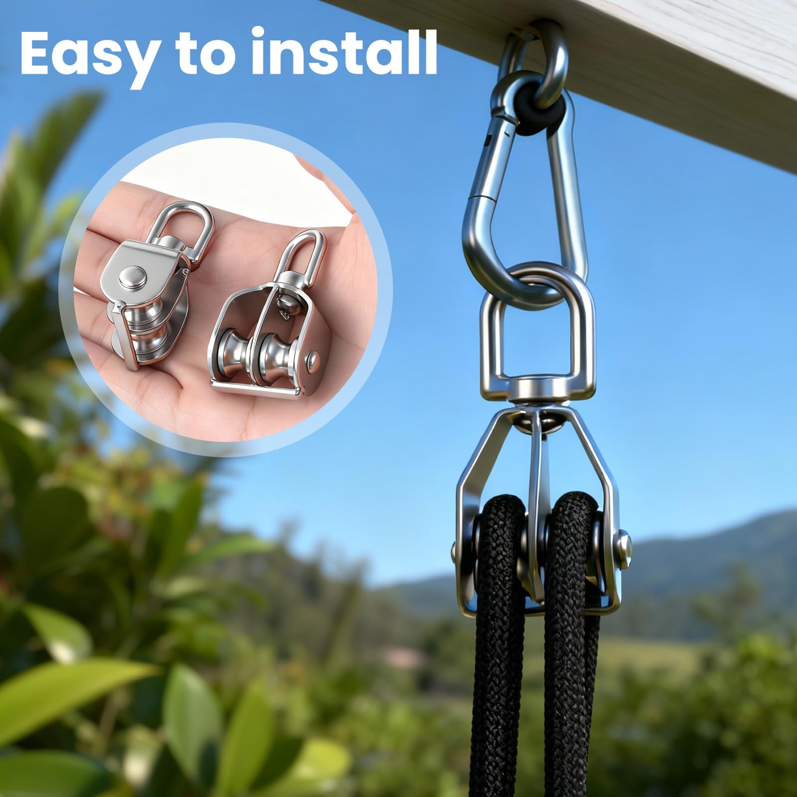 2 Pack M15 Double Sheave Pulley Block, 304 Stainless Steel Lifting Crane…