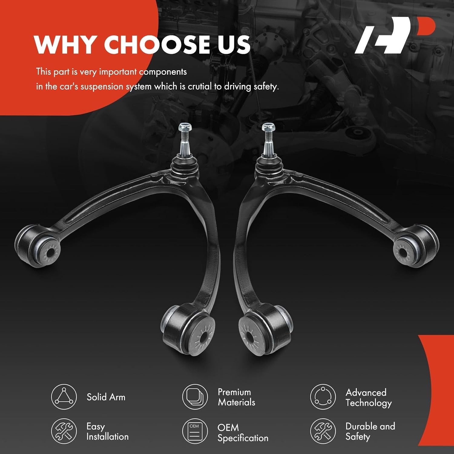 A-Premium 2 x Front Upper Control Arm, with Ball Joint & Bushing, Compatible wit