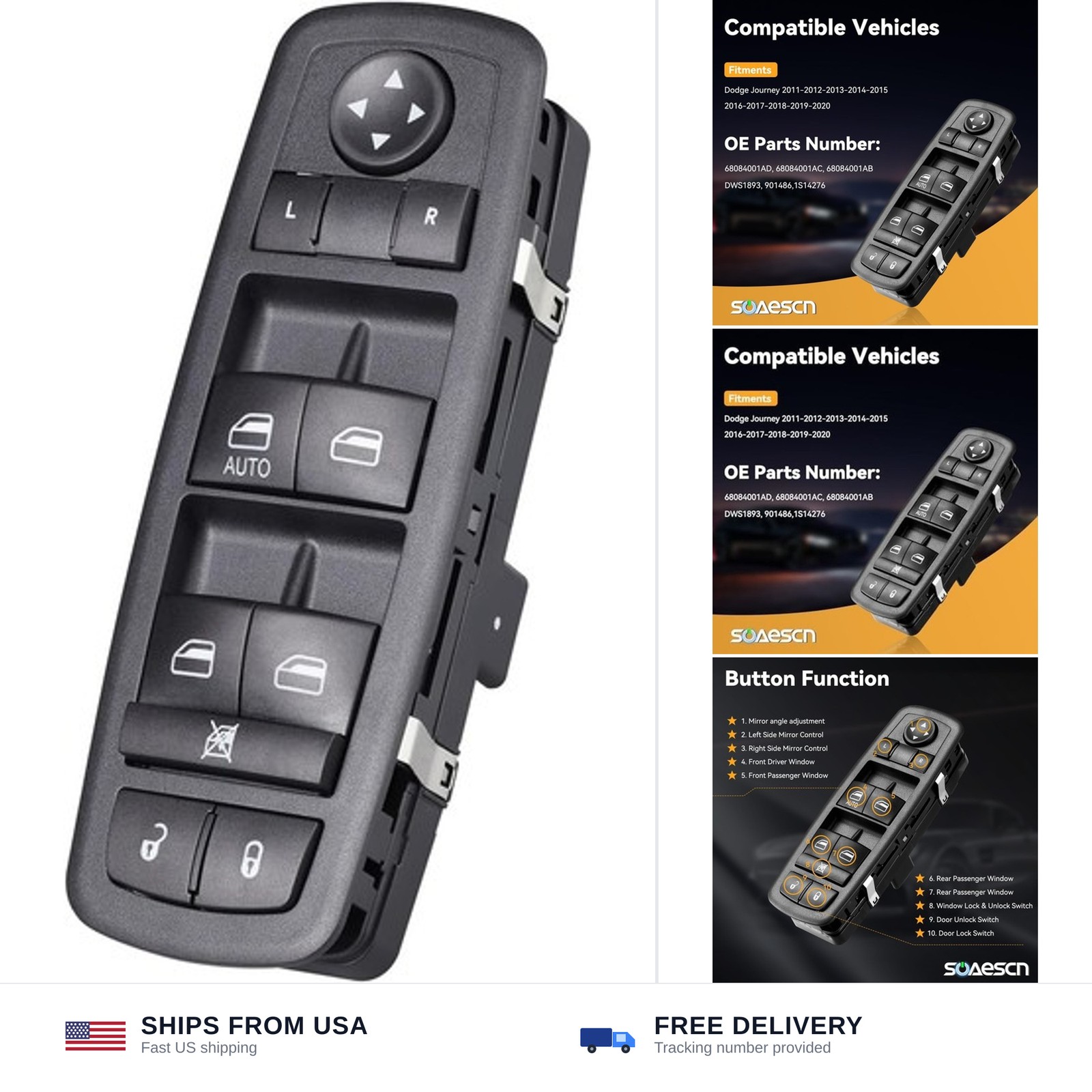 2011-2012-2013-2014-2015-2016 Dodge Journey Master Power Window Switch Driver…