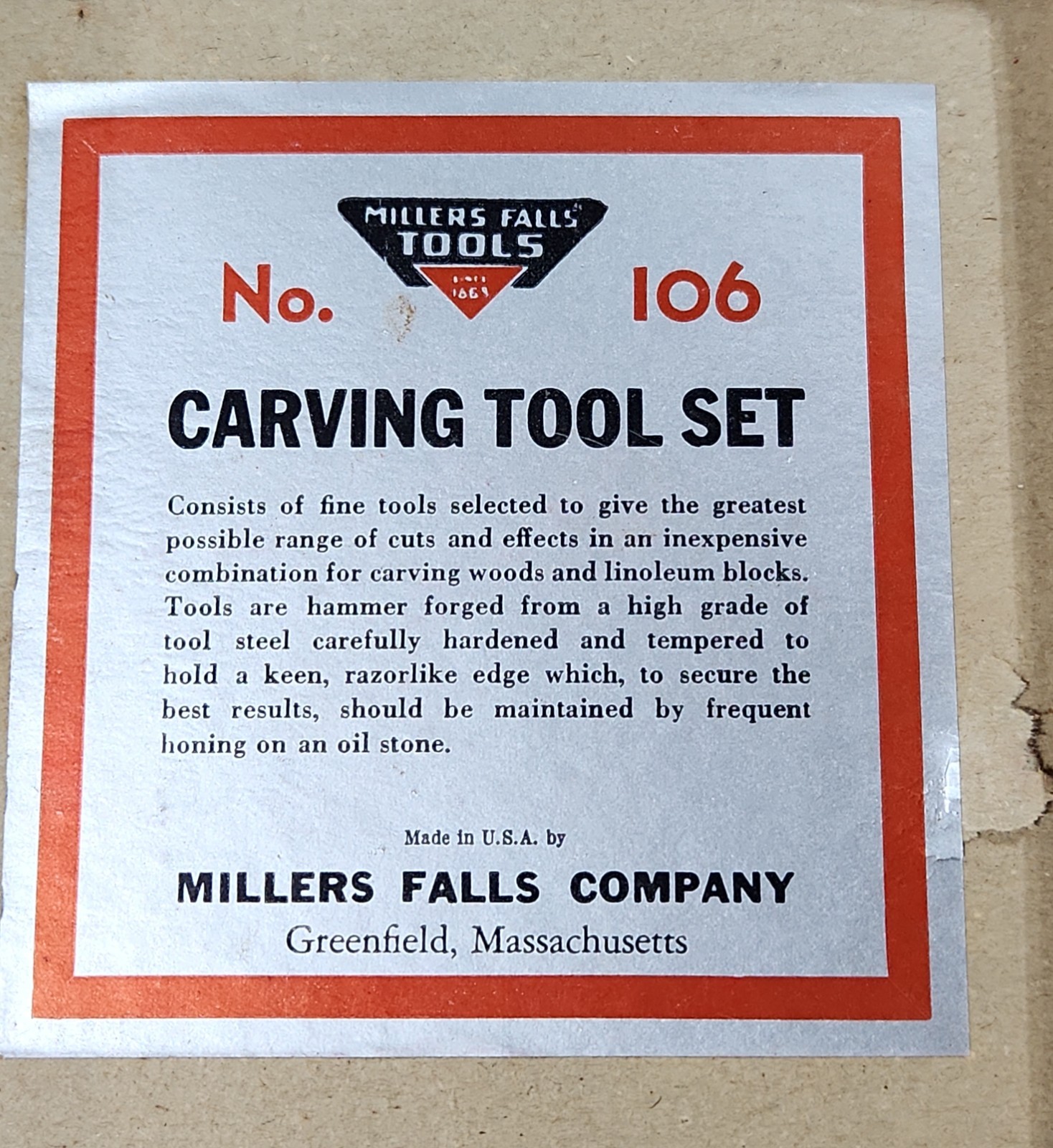 Vintage Millers Falls Carving Tool Set No. 106 in Box 6 Hand Carving Tools