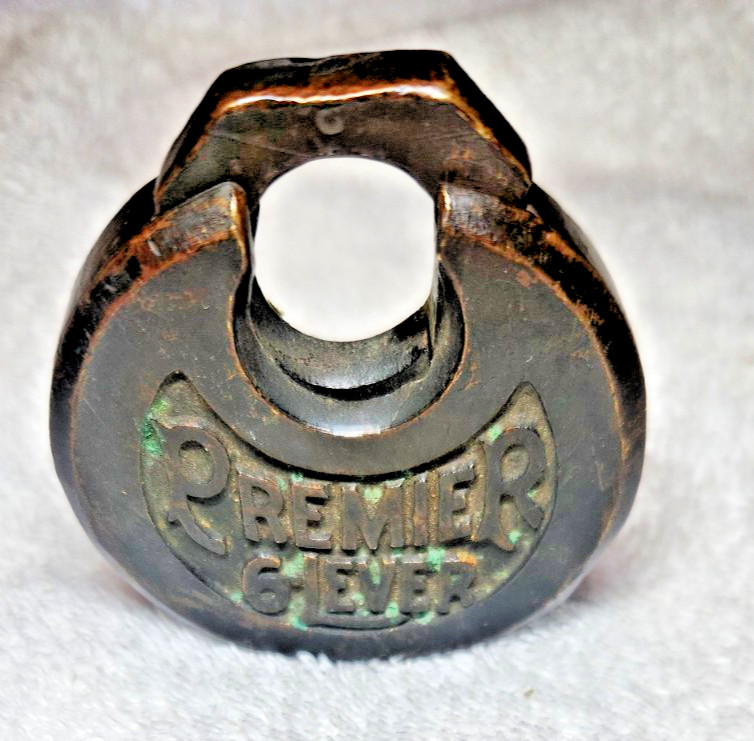 Vintage Brass 6 Lever Premier Padlock Lock w/ Push Key Antique Hardware