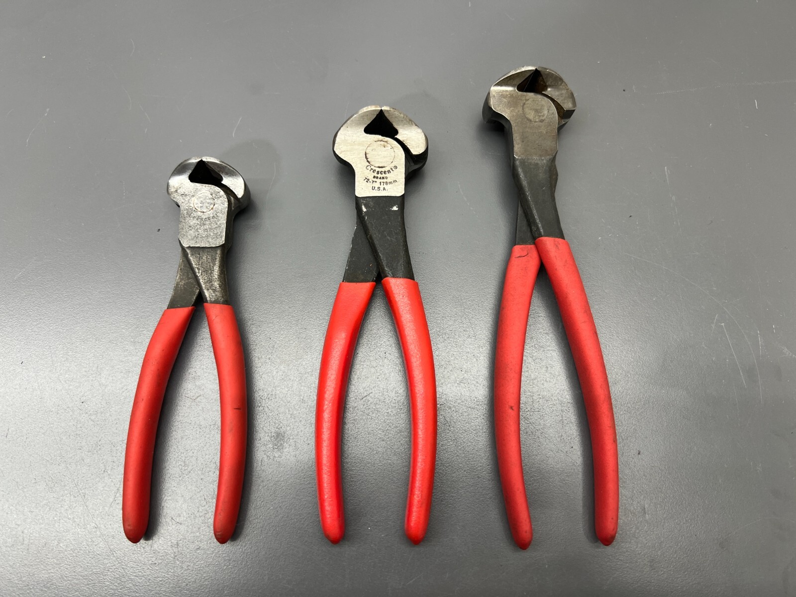 (g) CRESCENT TOOLS 3PC END CUTTING PLIERS NIPPERS SET 6″ 7″ 8″ RED GRIPS – USA