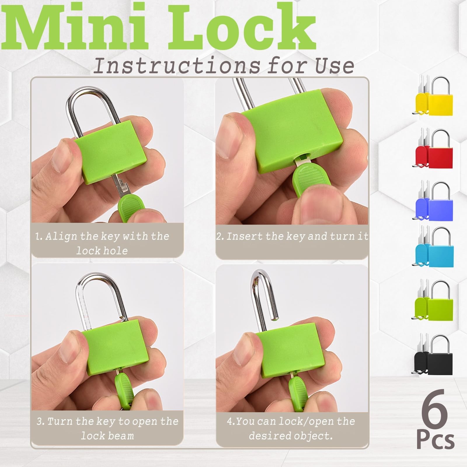 6 Pack Mini Padlock with Keys Waterproof Small Travel Luggage Locker Locks Set 6
