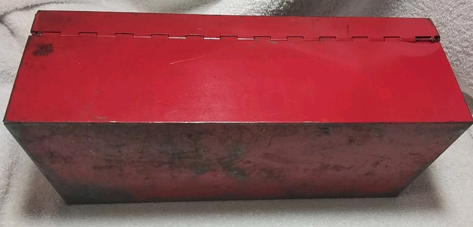 HAMILTON ROSS DRILL-O-MATIC 12″×4″×5-1/2″ EMPTY RED VINTAGE METAL BOX WITH LATCH