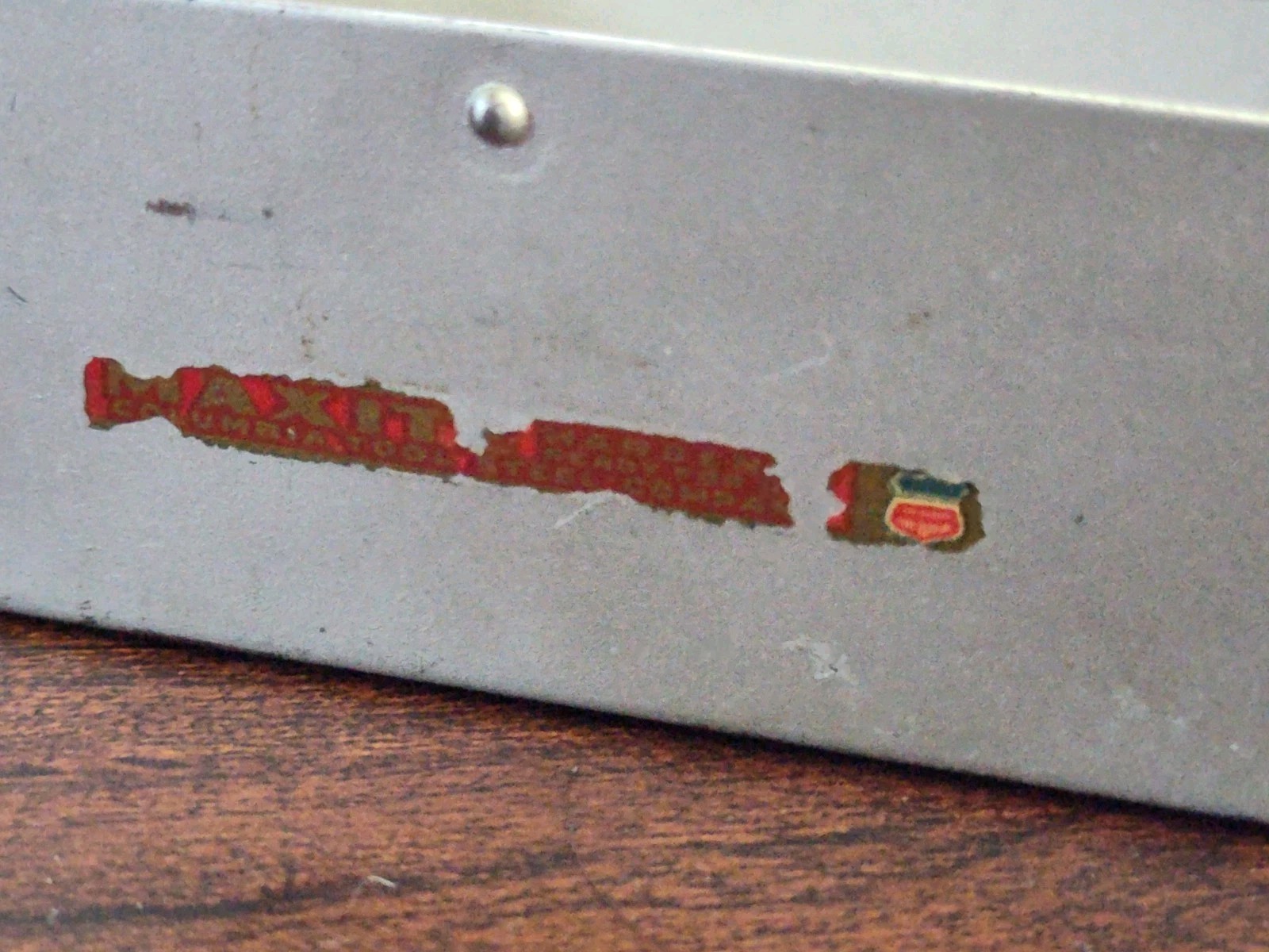 Two 1940-1950 Columbia Tool Steel Co Metal Maxite Bit Box 5×3.5×2 Snap Hinge Lid