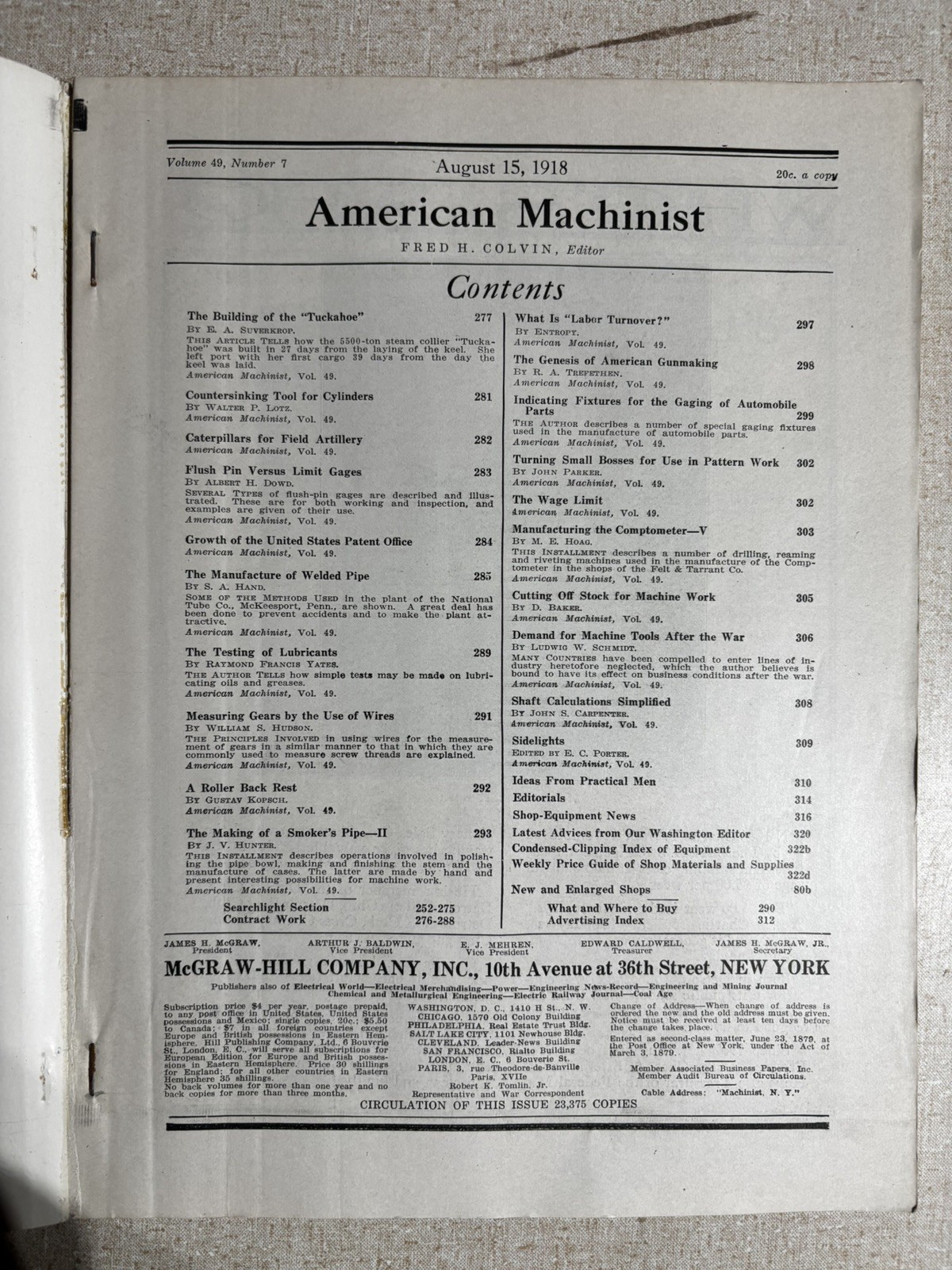 1917 American Machinist, New York. September 6,13,20,27 very old publications