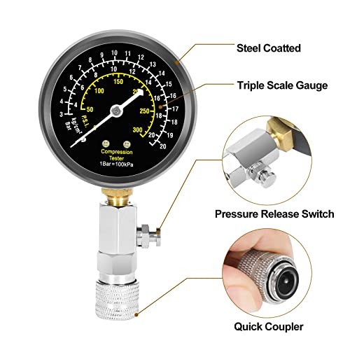 13pcs Compression Tester with Spark Plug Tester – 300PSI Engine Normal