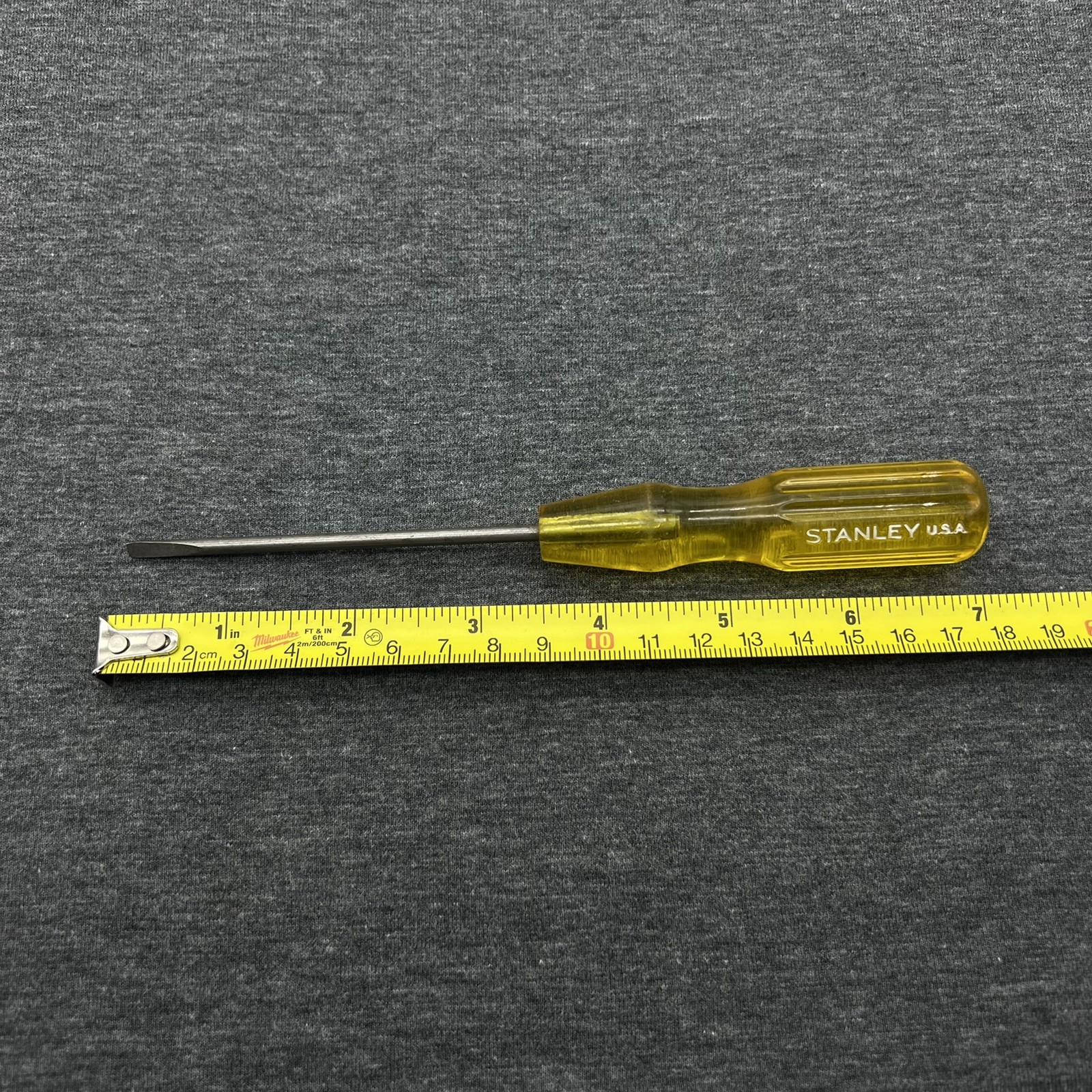 Vintage Stanley Flat Tip Slotted Screwdriver Yellow Handle Made In USA