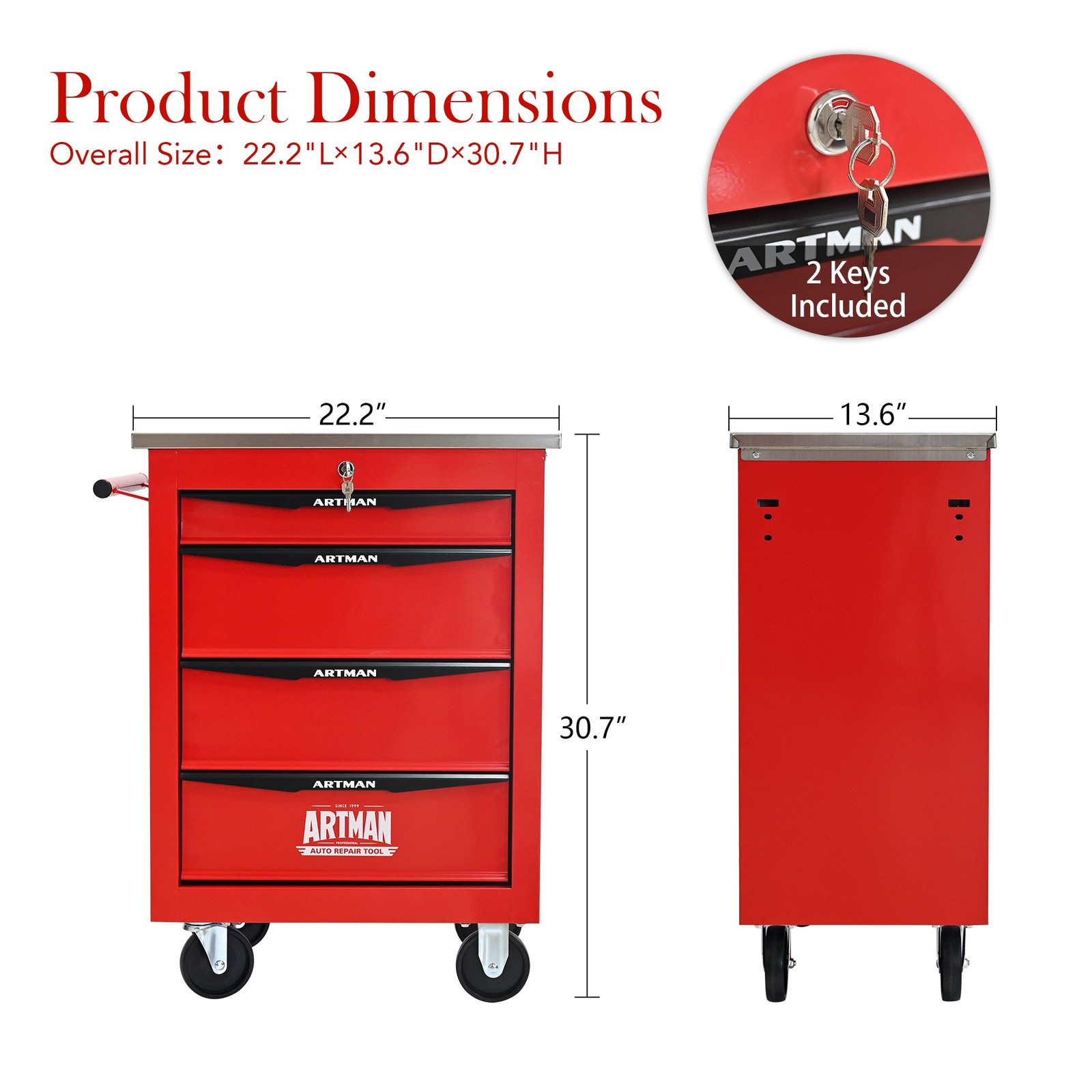 Multifunctional Tool Chest Cart w/ 4-Drawer&Wheels,Heavy Duty Metal Utility Cart