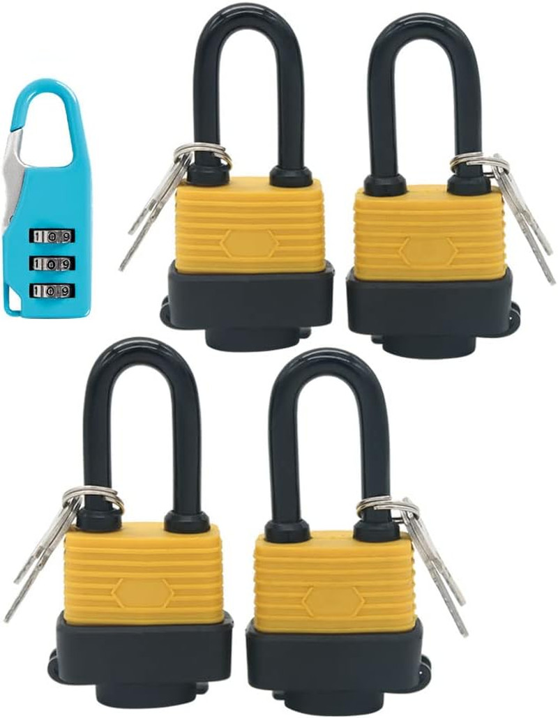 Set of 4 Keyed Alike Waterproof Padlock, Wide Body, Long Beam | Weather