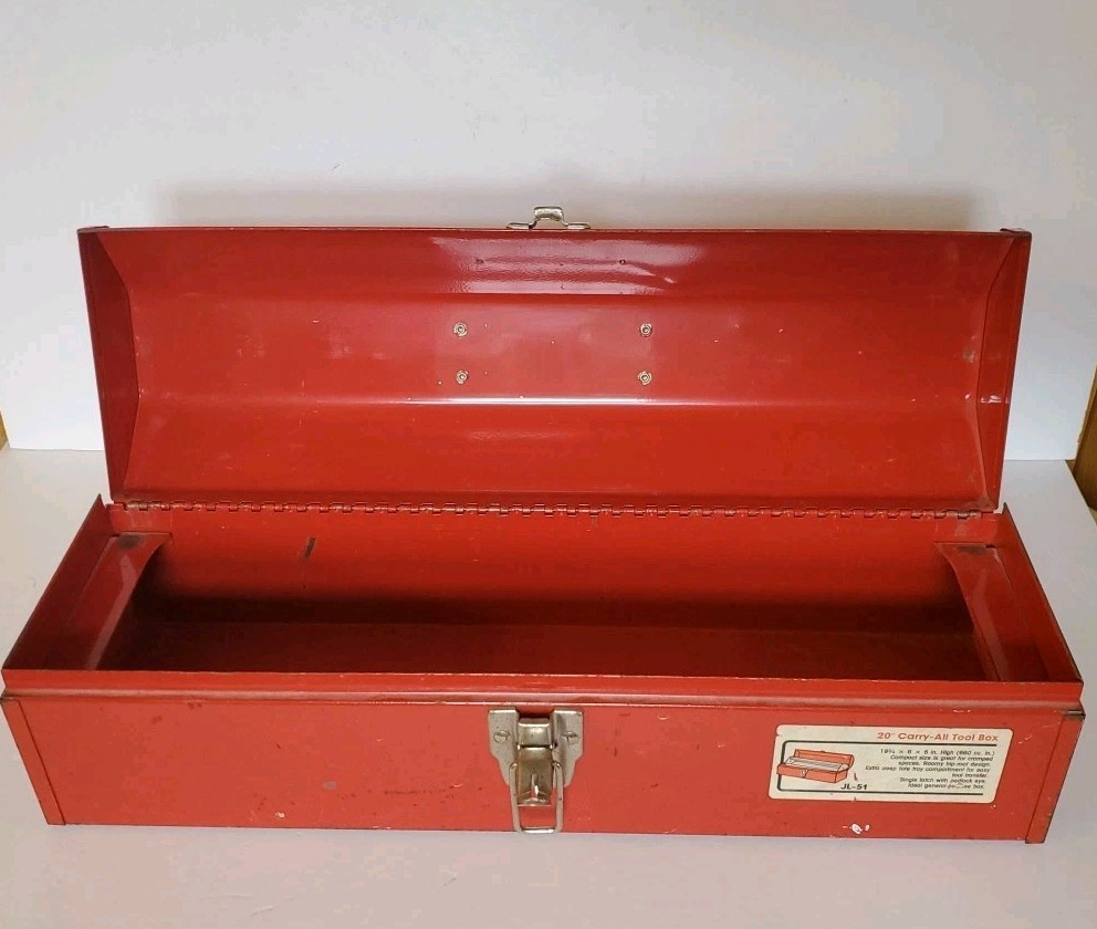 Vintage WI Waterloo Industrial Inc. Red Metal 20″ Carry-All Tool Box JL-51 EMPTY