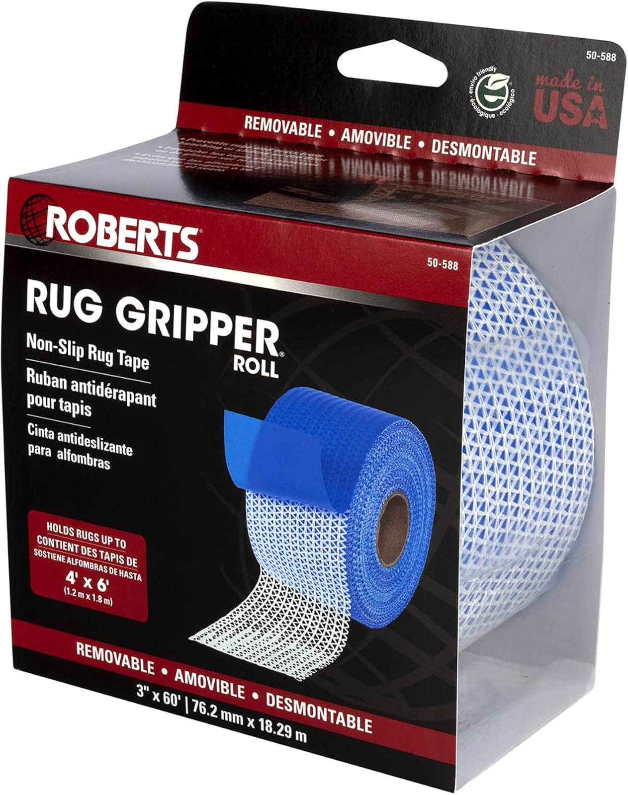 Indoor Rug Gripper Tape 3 Inch by 60 Foot Non Slip Carpet Tape Removable