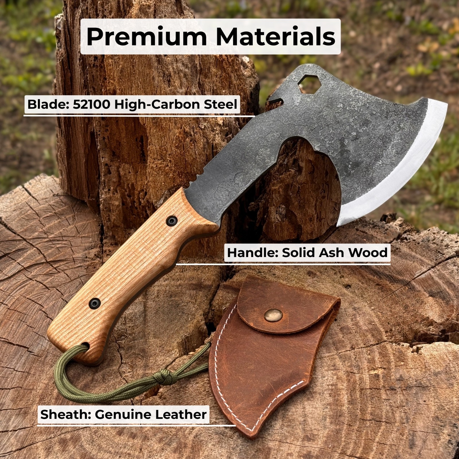 11.5” Small Camping Axe 52100 Carbon Steel Bushcraft Hatchet Splitting Tool