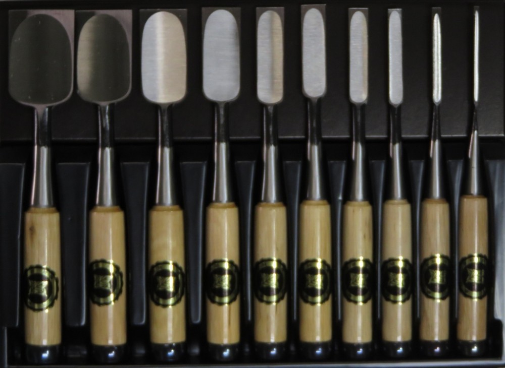 Japanese Chisel Set of 10 for Woodworking made by Ouchi New
