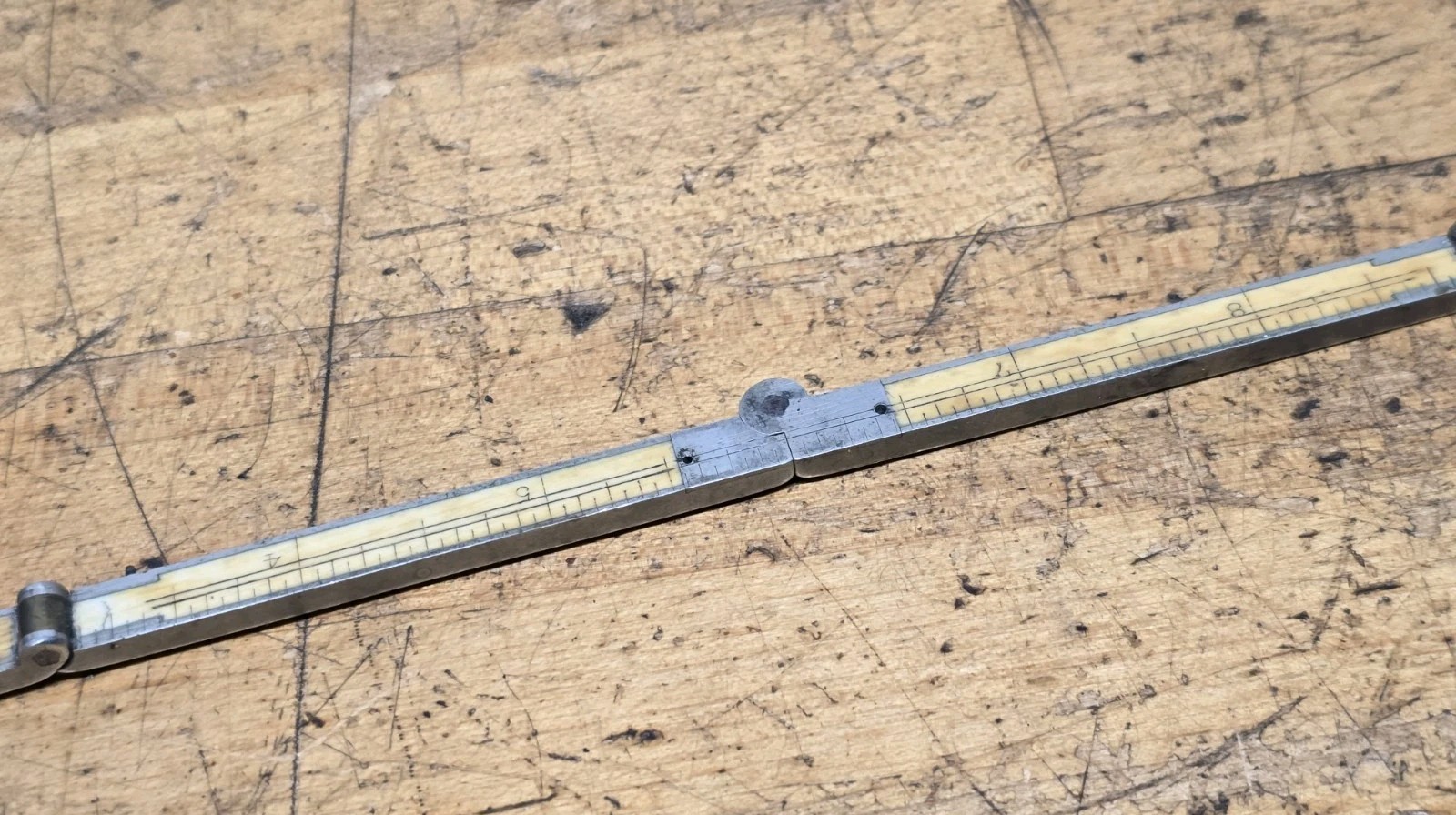 Vintage Stanley No. 40 German Silver And Bone Four-Fold 12″ Ruler With Caliper