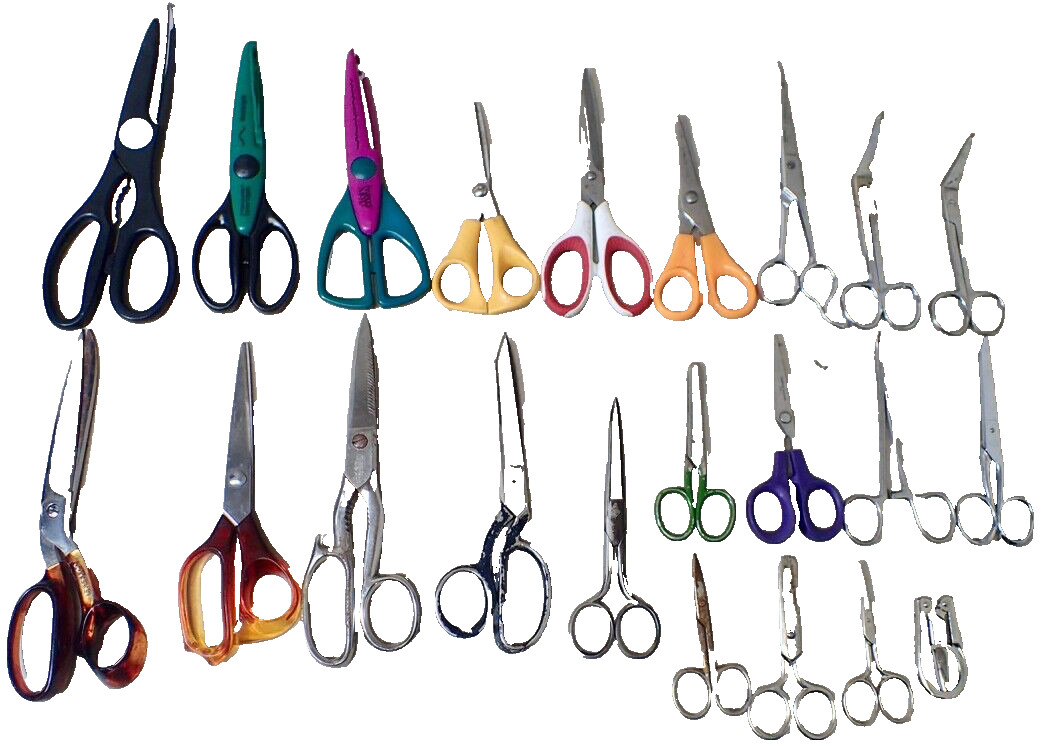 lot of (22) assorted used scissors arts & crafts utility barber & specialty etc
