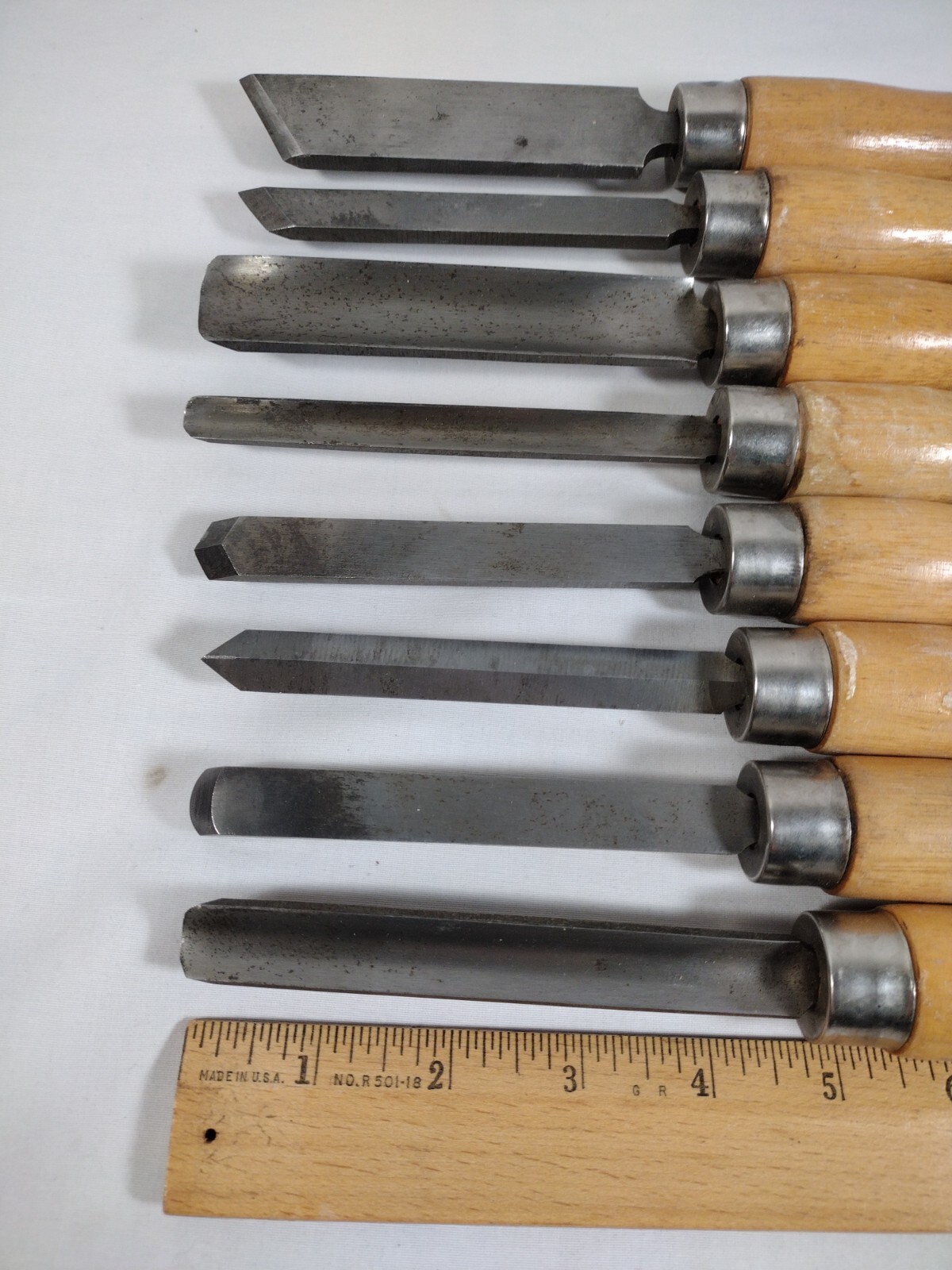 Lot of 8 Vtg Lathe Tools/ Chisels 14” Parting, Skew, Shear & Round Nose Scrapes