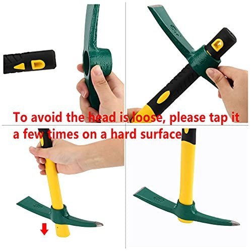 Pick Mattock 15 Inch Forged Carbon Steel 2 Pack Fiberglass Handle Weeding