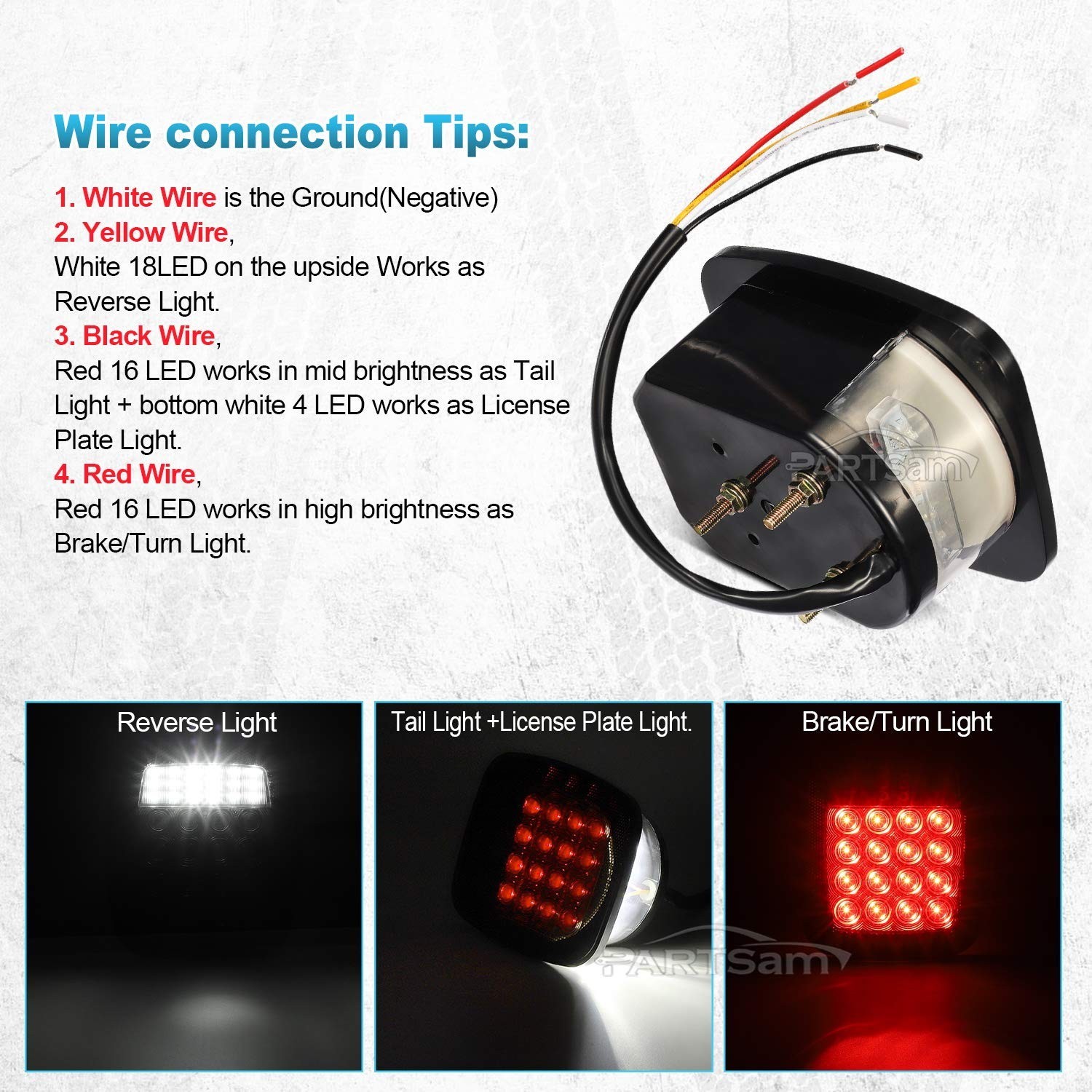 Partsam 2Pcs Universal Smoked Square Combination 38 LED Signal Tail Lights w/…