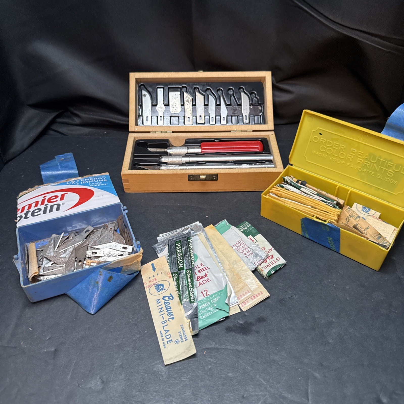 Vintage X-ACTO Carving Tool Set with Wood Box and Blades, 2 Boxes Extra Blades