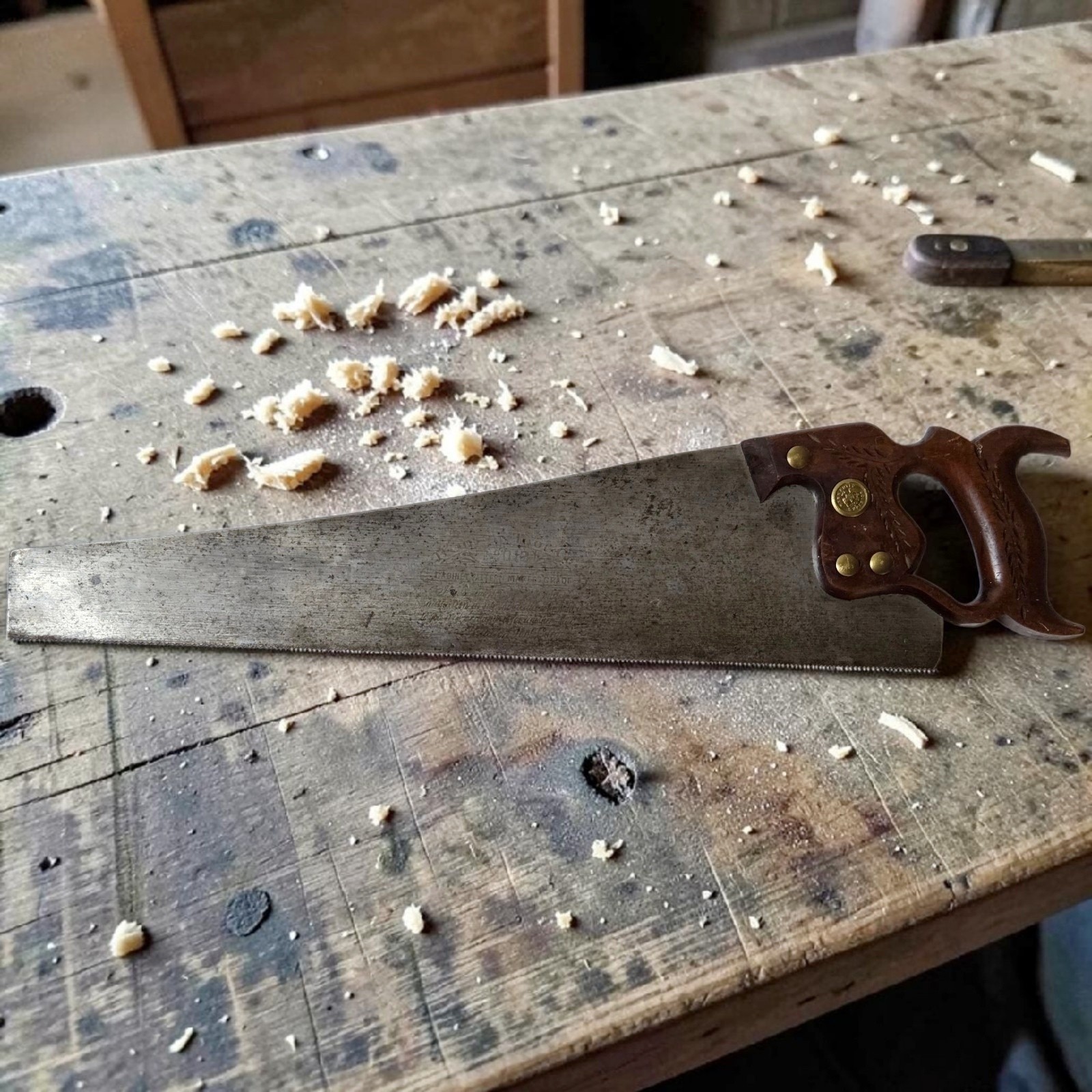 Antique Hudson Tool Co Hand Saw 12 TPI 22″ Fine Crosscut Panel Saw Wood Handle