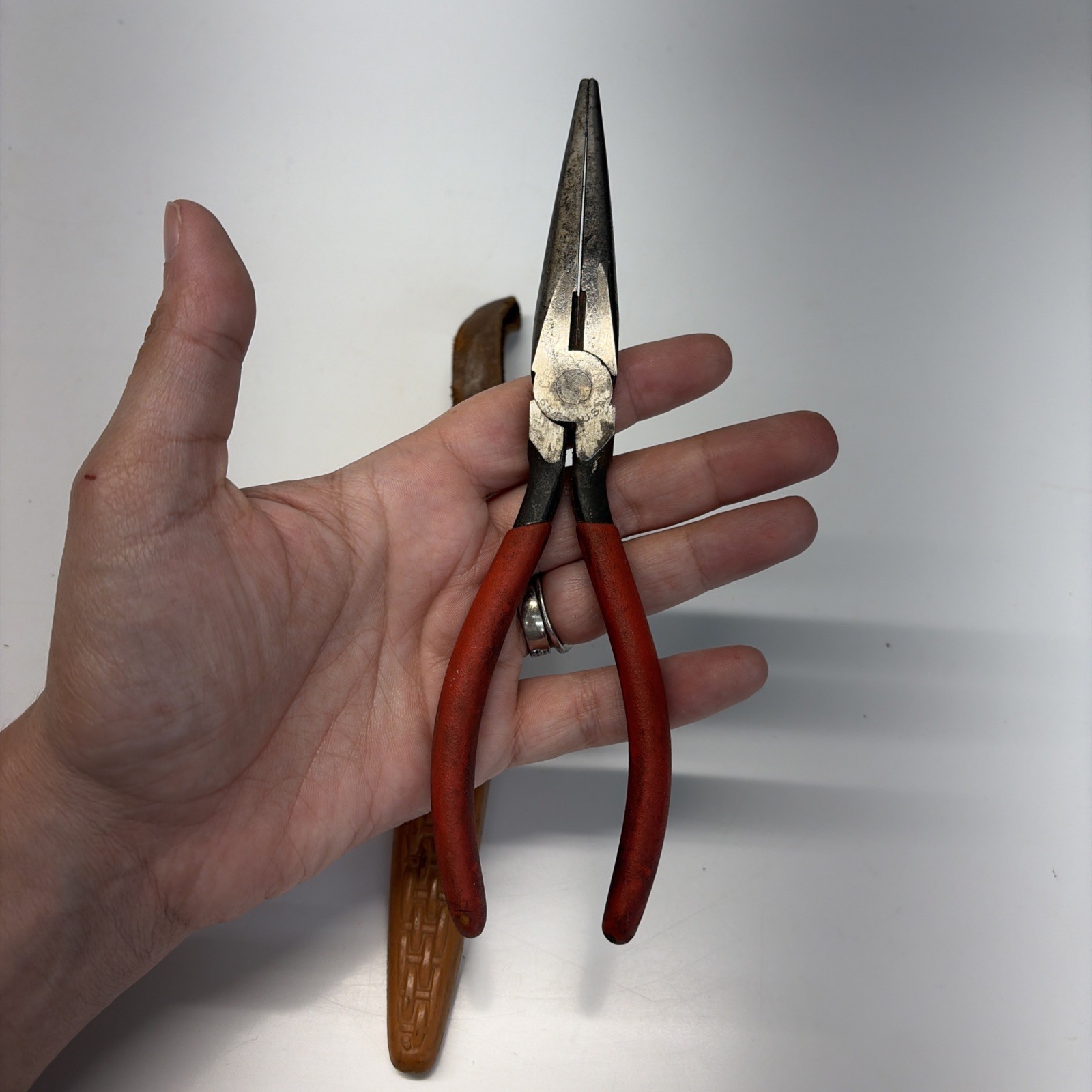 Vintage Crescent 654 Needle Nose Pliers USA With Plastic Belt Case