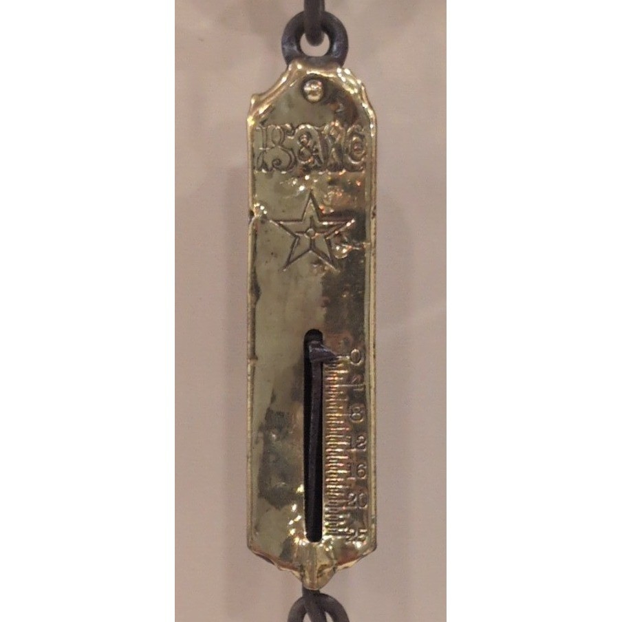 Vintage PS & W Co. Brass Hanging Scale 25 lb Star Antique 8.5 inch 1890-1910
