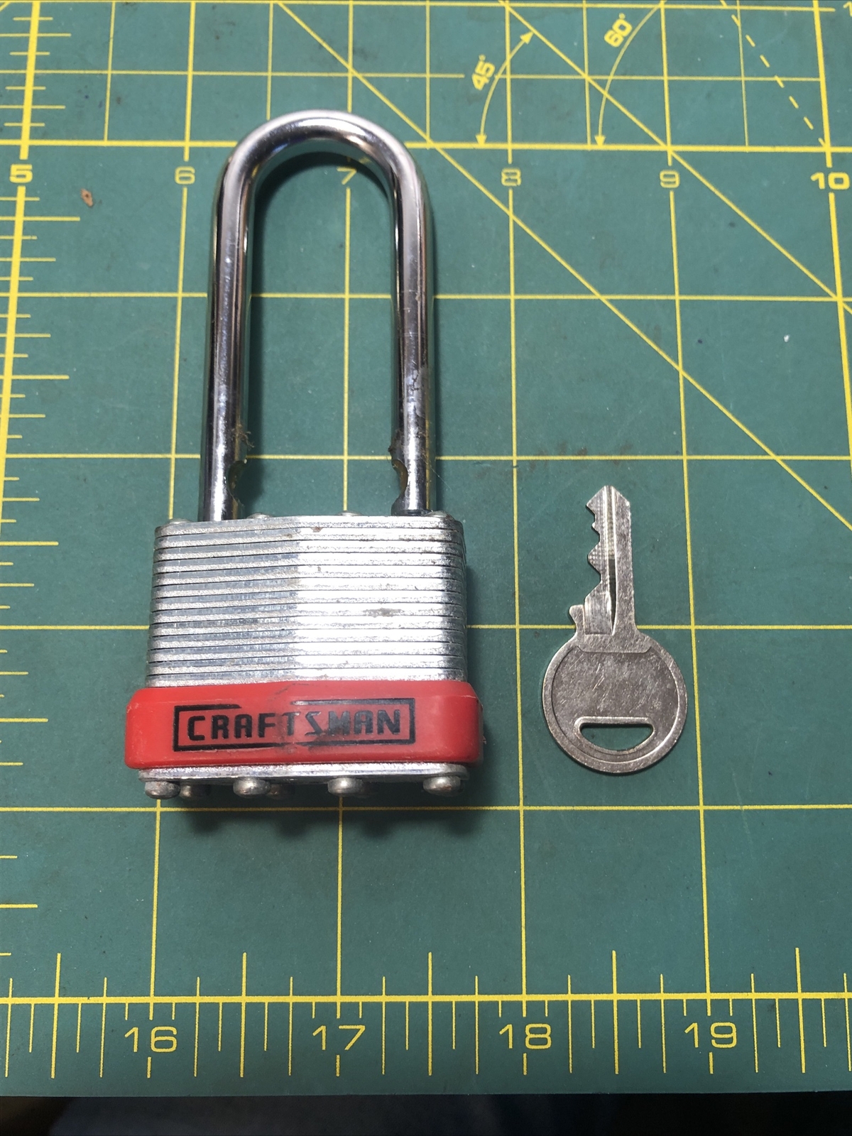 Vintage Long Shank Craftman 40mm Padlock & Key Taiwan