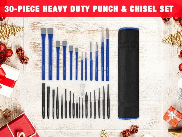 WORKPRO 30 PCS Heavy Duty Punch and Chisel Set with Roll Pouch, Cold Chisels NEW